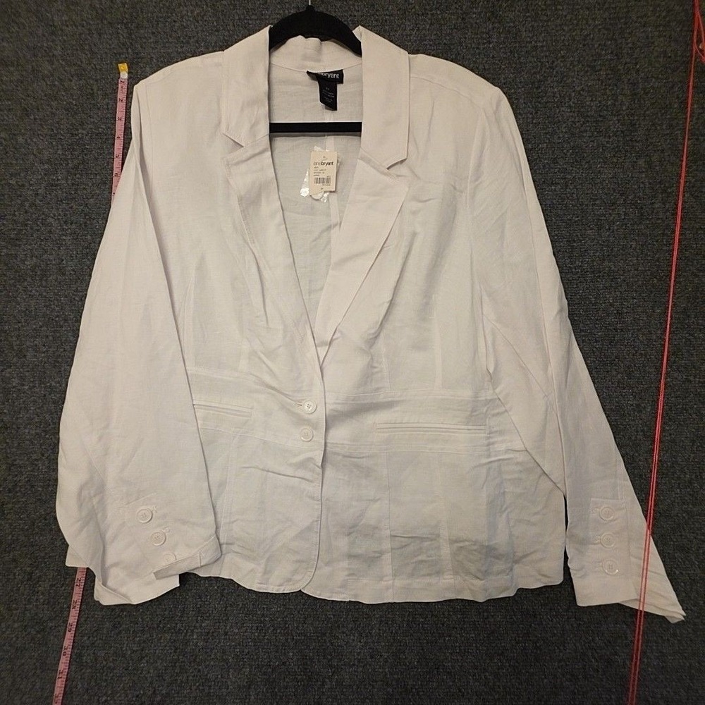 Lane Bryant Blazer Womens 24 White Linen Blend 3 Button Lined Plus Jacket Spring